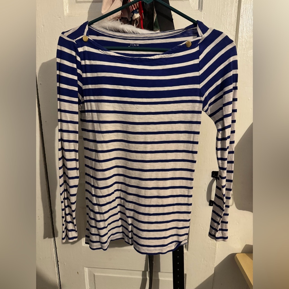blue and white striped J.Crew top